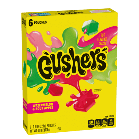 6 pack Gushers Watermelon & Sour Apple flavor, front of pack
